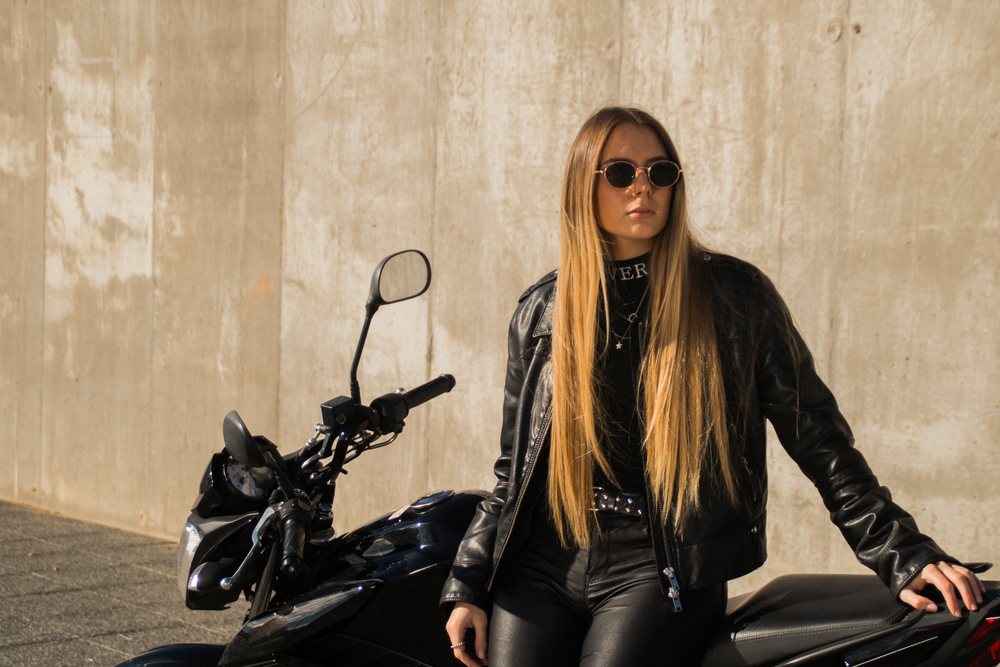 girl in a motorcycle jacket