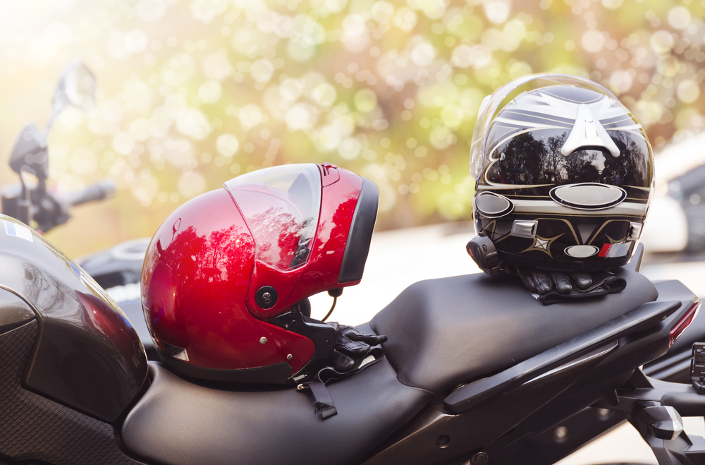 two motorcycle helmets